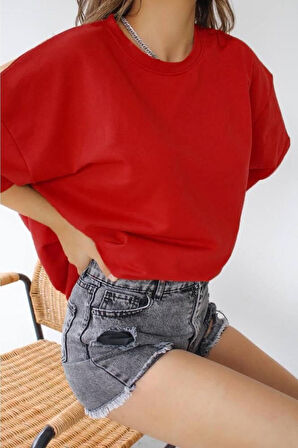 J Beyaz Ince Unisex Pamuk Bisiklet Yaka Boyfriend Örme Oversize T-shirt