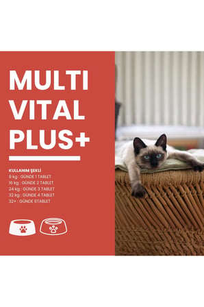 Multivital Plus Kedi ve Köpekler için Multivitamin Mineral Amino asit İçeren 60 Tablet
