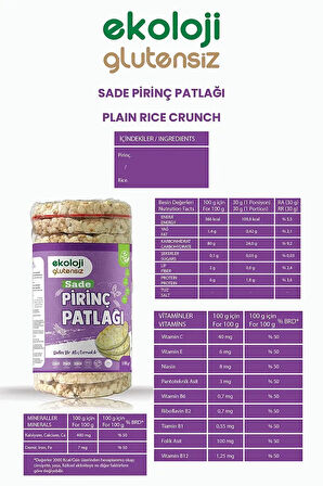 Glutensiz Sade Pirinç Patlağı 100 Gr 6 lı Paket  Gluten Free Plain Rice Puffs 100 Gr 6 Pack