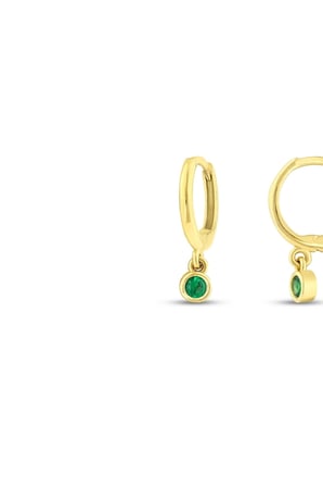 Yeşil Taşlı Altın Çocuk Küpe - 14K