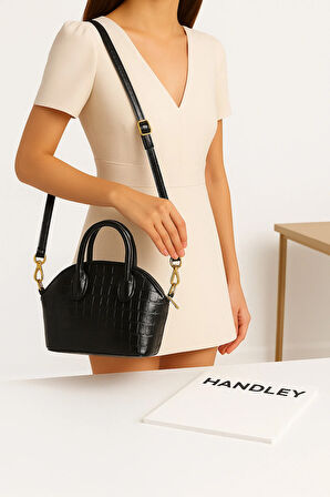 Kadın Parlak Mini Kroko Desen Çapraz Askılı El Ve Omuz Çantası