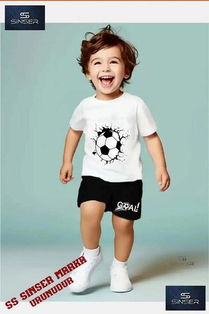 Çocuk UNISEX “FUTBOL TOP GRAFT“ Özel Baskılı Bisiklet Yaka Tişört - Şort Takım