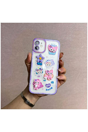 Apple Iphone 11 Uyumlu Kılıf Bear And Rabbit Silikon Kılıf Lila