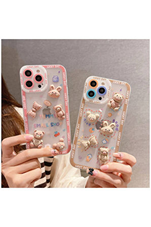 Apple Iphone 11 Uyumlu Kılıf Bear And Rabbit Silikon Kılıf Lila