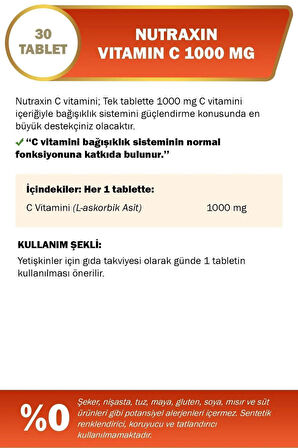 Nutraxin C Vitamin 1000 Mg 30 Tablet 2 Adet