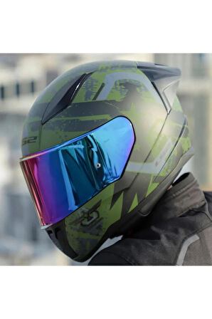 Rapid 2 Thunder Birds Race Full Face Motosiklet Kaskı Yarış Spoiler Şeffaf Gökkuşağı Vizörl