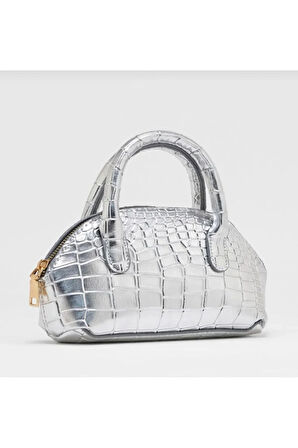Kadın Parlak Mini Kroko Desen Fermuaralı Kısa ve Uzun Askılı El, Omuz Çantası