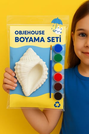 Objehouse Boyama Seti – Deniz Kabuğu Figürlü, 6 Renk Boya ve Fırça Hediyeli