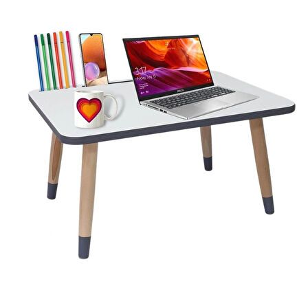 Laptop Tablet Bilgisyar Ve Kahvaltı Sehpası Çalışma Masası ( renk beyaz gri )