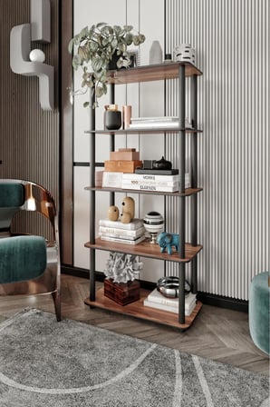 Dekoratif MASİVO KİTAPLIK 5 Katlı 30x60 Dikdörtgen Çok Amaçlı Raf MADRAN CEVİZ