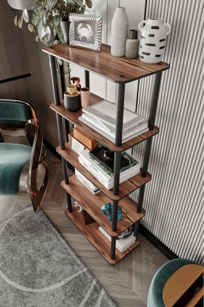 Dekoratif MASİVO KİTAPLIK 5 Katlı 30x60 Dikdörtgen Çok Amaçlı Raf MADRAN CEVİZ