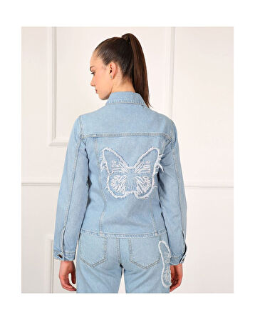 Kelebek Nakışlı Ceket-mavi 
