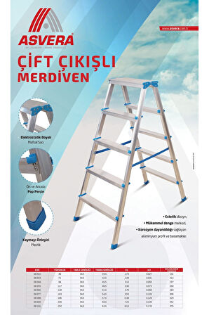 Elmas Serisi - 9+9 Alüminyum Çift Çıkışlı Merdiven - 9 Basamaklı Ev, Bahçe ve İş Yeri Kullanımına Uygun