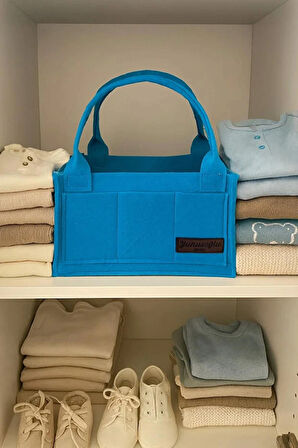 Mavi Keçe Anne Bebek Bakım Çantası Yenidoğan İçin Organizer Düzenleyici