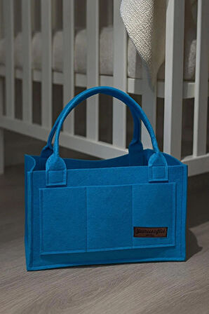 Mavi Keçe Anne Bebek Bakım Çantası Yenidoğan İçin Organizer Düzenleyici