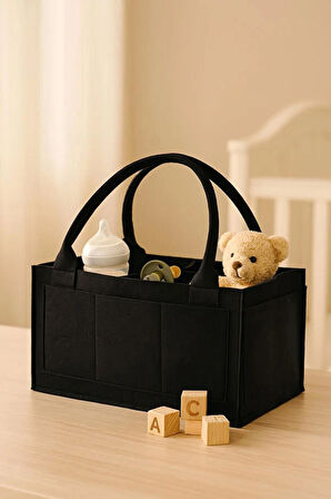 Siyah Kalın Keçe Anne Bebek Bakım Çantası Yenidoğan İçin Organizer Düzenleyici