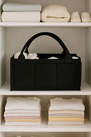 Siyah Kalın Keçe Anne Bebek Bakım Çantası Yenidoğan İçin Organizer Düzenleyici