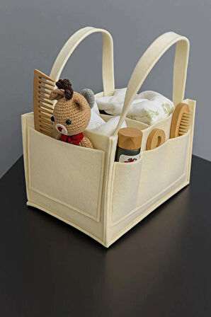 Krem Anne Bebek Keçe Bakım Çantası Yenidoğan İçin Organizer Düzenleyici Çok Amaçlı