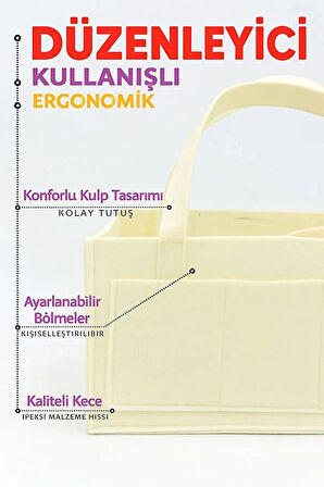Krem Anne Bebek Keçe Bakım Çantası Yenidoğan İçin Organizer Düzenleyici Çok Amaçlı