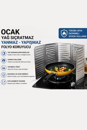 4'lü Katlanabilir Alüminyum Ocak Yağ Koruyucu Folyo Sıçrama Önleyici Panel 33 cm