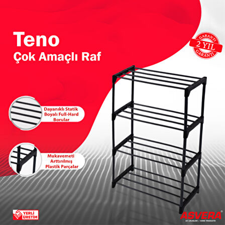 Yakut Serisi - Teno Çok Amaçlı Raf - 4 Katlı Metal Ayakkabılık - Organizer - Kitaplık - Çiçeklik