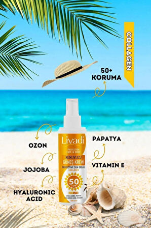 Güneş Kremi Yüksek Koruma Spf 50+ Collagen Ozon Jojoba Papatya Hyaluronic Acid Yüz Ve Vücut 100ml