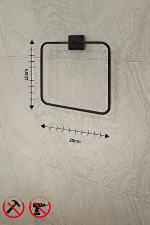 Jasmin Kare Siyah 3'lü Banyo Seti - Solo Havluluk, Kare Havluluk, Fön Makinesi Askısı