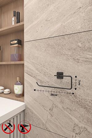 Jasmin Kare Siyah 3'lü Banyo Seti - Solo Havluluk, Kare Havluluk, Fön Makinesi Askısı