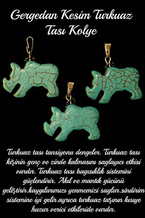 Sertifikalı Gergedan Kesim Firuze Taşı Kolye - Aaa+kalite