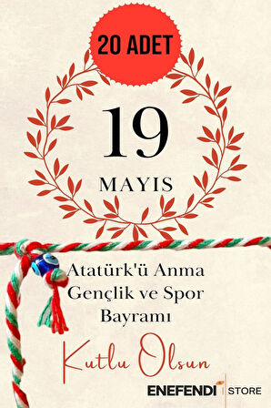 20 ADET 19 MAYIS TEBRİK KARTLI NAZAR BONCUKLU MARTENİÇKA BİLEKLİK KIRMIZI YEŞİL BEYAZ HEDİYE ŞANS