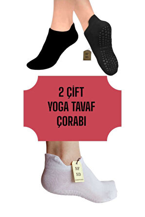 YOGA ÇORAP 2 ÇİFT PİLATES TAVAF KAYMAZ SİLİKON TABAN PAMUKLU KADIN ÇORABI DİKİŞSİZ SİYAH BEYAZ