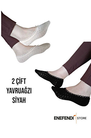 BABET ÇORAP 2 ÇİFT KADIN MERSERİZE DANTELLİ FİLE PAMUKLU GÖRÜNMEZ ÇORABI YAVRUAĞZI SİYAH