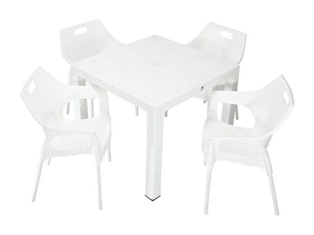 Mandella Elit Rattan 90x90 Star Koltuk Masa Takımı BEYAZ