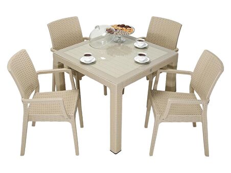 Mandella Elit Rattan 90x90 Elit Koltuk Camlı Masa Takımı ÇÖLBEJİ