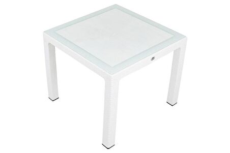 Mandella 90x90 Elit Rattan Masa (Camlı) BEYAZ