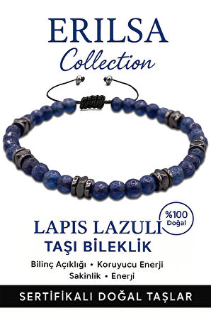 Sertifikalı İnce Model Fasetli AAA+ Terahertz ve Lapis Lazuli Bileklik – Bilgelik