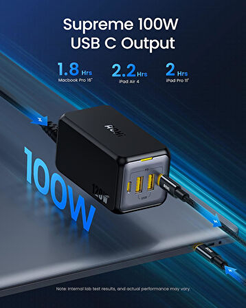 Aohi Magcube 4 Portlu Masaüstü Usb Şarj İstasyonu, Gan+ 120W Hızlı Şarj Cihazı