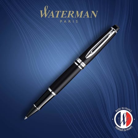 Waterman Expert Mat Siyah Krom Tasarımlı Roller Kalem, İnce Uç, Siyah Mürekkep
