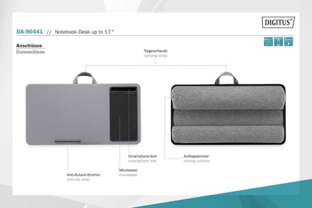 Digitus Notebook Desk/Workstation, 17", Cep Telefonu Yuvası, Fare Altlığı