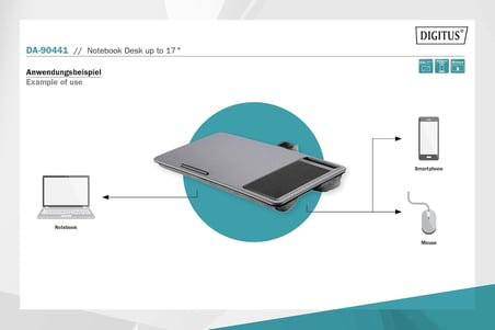 Digitus Notebook Desk/Workstation, 17", Cep Telefonu Yuvası, Fare Altlığı