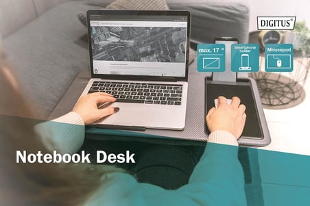 Digitus Notebook Desk/Workstation, 17", Cep Telefonu Yuvası, Fare Altlığı