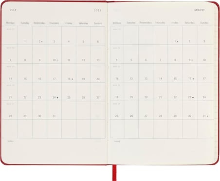 Moleskine 2025 Semanal P Rojo Escarlata Tapa Dura