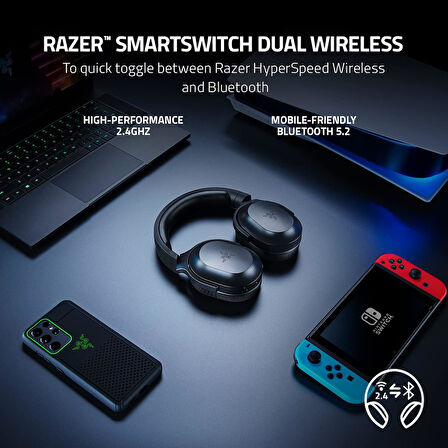 Razer Barracuda X - Kablosuz Çoklu Platform Oyun Ve Mobil Kulaklık (Smartswitch Çift Kablosuz, Ergon