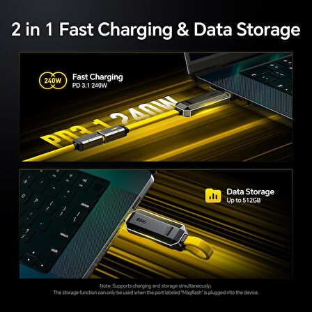 Aohi Spliceable 2'Si 1 Arada Hızlı Şarj Ve Veri Depolama Kablosu Seti, 240W Pd 3.1 Usb C - Usb C Kab