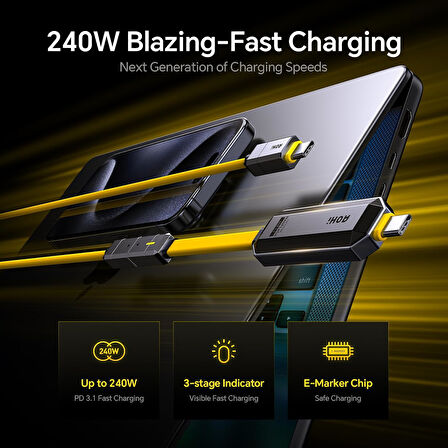 Aohi Spliceable 2'Si 1 Arada Hızlı Şarj Ve Veri Depolama Kablosu Seti, 240W Pd 3.1 Usb C - Usb C Kab