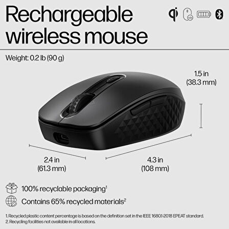 Hp 690 Qi Şarjlı Kablosuz Fare/24 Ay Pil Ömrü/4000 Dpi'Ye Kadar Çoklu Yüzey İzleme/Aes 128 Bit Şifre