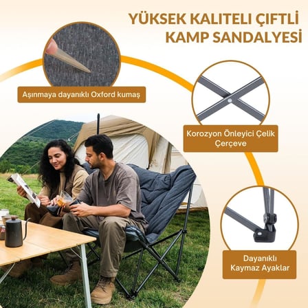 Kingcamp Lemon Lux Double Ultra Konforlu Çift Kişilik Kamp Sandalyesi Grey