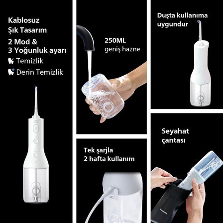 Philips Sonicare Power Flosser 3000 Kablosuz Ağız Duşu, Hızlı Ve Etkili Diş Arası Temizliği, Quad St