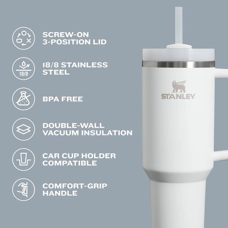 Stanley Quencher H2.0 Flowstate Paslanmaz Çelik Vakum Yalıtımlı Bardak Kapaklı Ve Pipetli Su, Buzlu 