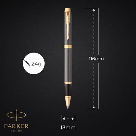 Parker Im Tükenmez Kalem | Altın Süs Parçaları Ile Gri Boya | İnce Paslanmaz Çelik Uç | Yedek Paket 